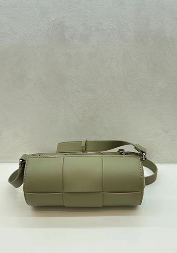 Mia Woven Leather Cylinder Shoulder Bag Stone Green