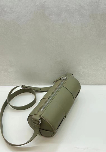 Mia Woven Leather Cylinder Shoulder Bag Stone Green