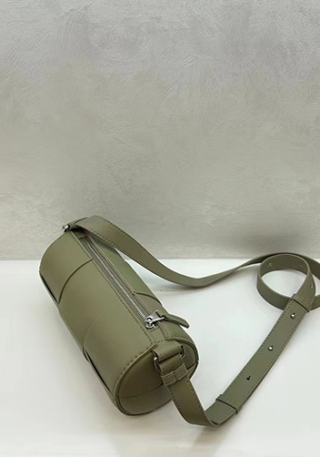 Mia Woven Leather Cylinder Shoulder Bag Stone Green