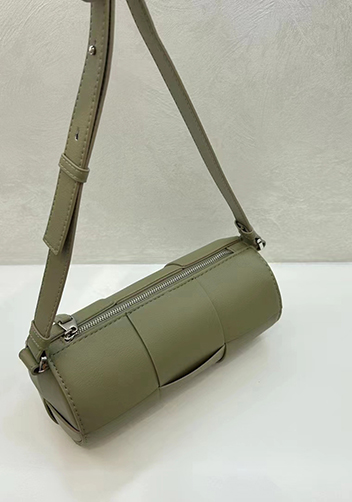 Mia Woven Leather Cylinder Shoulder Bag Stone Green