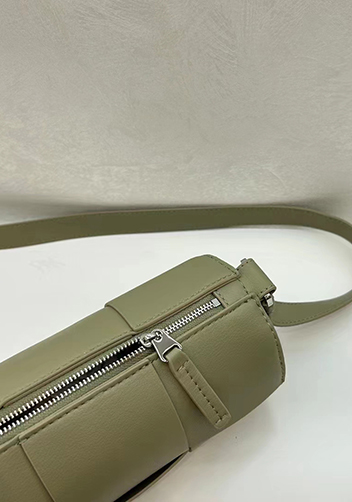 Mia Woven Leather Cylinder Shoulder Bag Stone Green