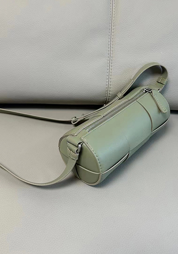 Mia Woven Leather Cylinder Shoulder Bag Stone Green