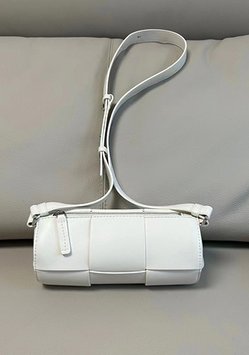 Mia Woven Leather Cylinder Shoulder Bag White