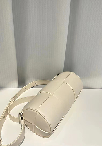 Mia Woven Leather Cylinder Shoulder Bag White