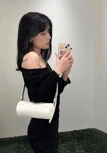 Mia Woven Leather Cylinder Shoulder Bag White