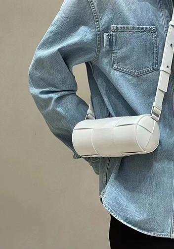 Mia Woven Leather Cylinder Shoulder Bag White