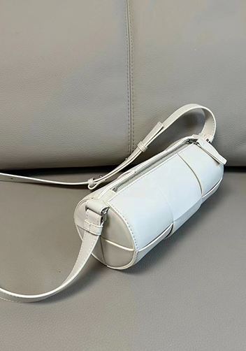 Mia Woven Leather Cylinder Shoulder Bag White