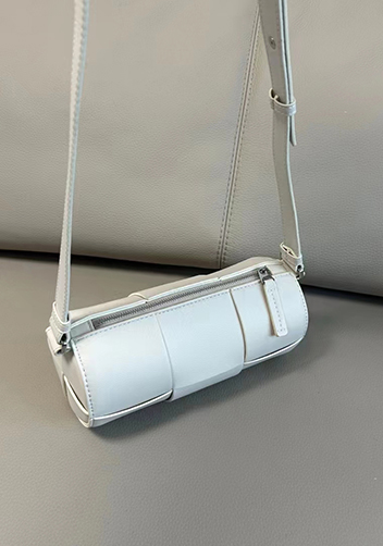 Mia Woven Leather Cylinder Shoulder Bag White