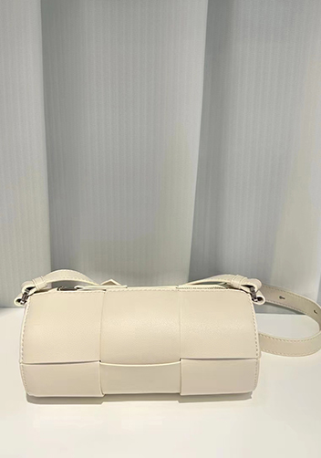 Mia Woven Leather Cylinder Shoulder Bag White