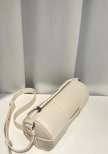 Mia Woven Leather Cylinder Shoulder Bag White