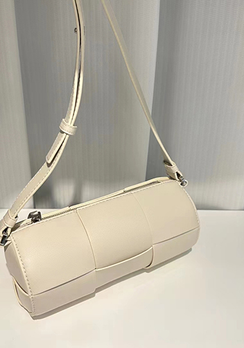 Mia Woven Leather Cylinder Shoulder Bag White