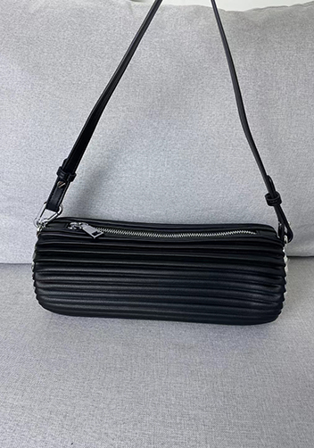 Adrienne Pleated Bracelet Leather Pouch Silver Black