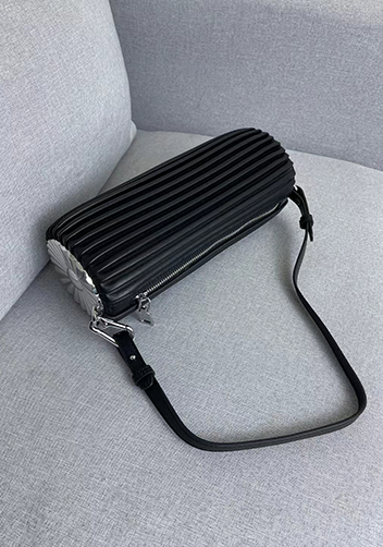 Adrienne Pleated Bracelet Leather Pouch Silver Black