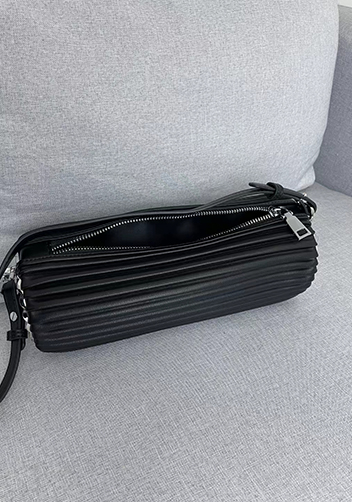 Adrienne Pleated Bracelet Leather Pouch Silver Black