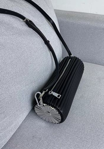 Adrienne Pleated Bracelet Leather Pouch Silver Black