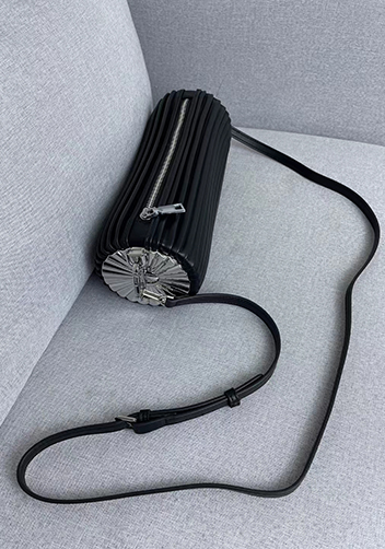 Adrienne Pleated Bracelet Leather Pouch Silver Black