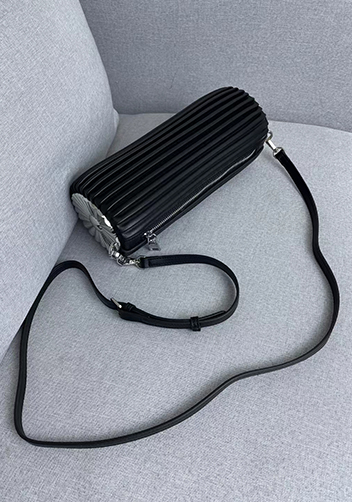 Adrienne Pleated Bracelet Leather Pouch Silver Black