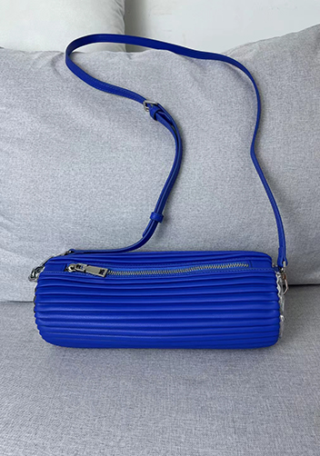 Adrienne Pleated Bracelet Leather Pouch Silver Blue