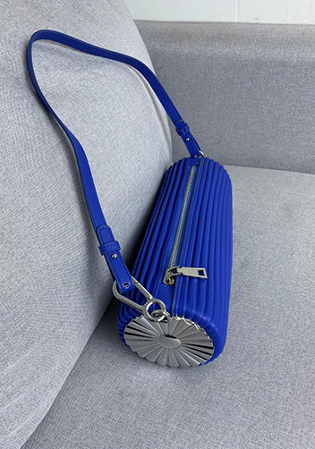 Adrienne Pleated Bracelet Leather Pouch Silver Blue