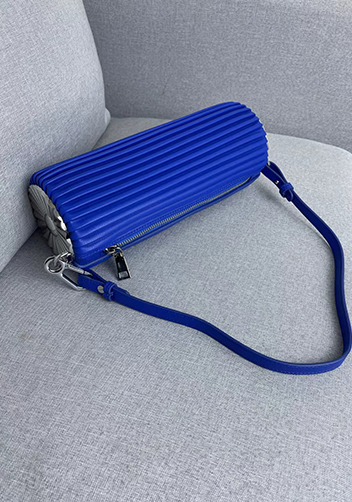 Adrienne Pleated Bracelet Leather Pouch Silver Blue