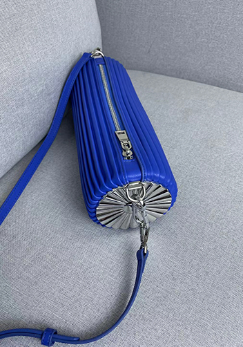 Adrienne Pleated Bracelet Leather Pouch Silver Blue