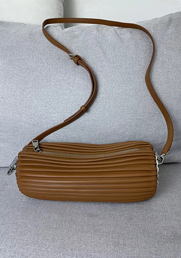 Adrienne Pleated Bracelet Leather Pouch Silver Camel