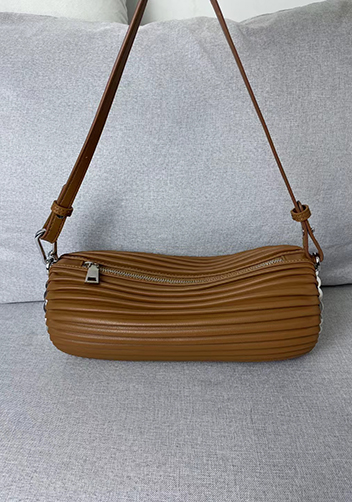 Adrienne Pleated Bracelet Leather Pouch Silver Camel
