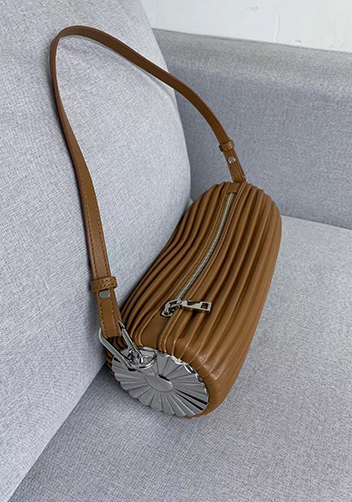 Adrienne Pleated Bracelet Leather Pouch Silver Camel
