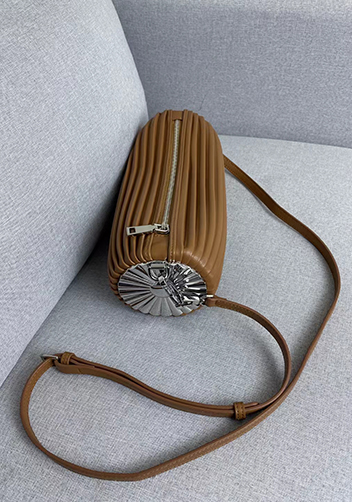 Adrienne Pleated Bracelet Leather Pouch Silver Camel