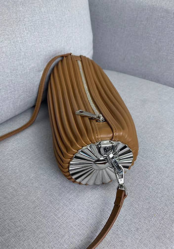 Adrienne Pleated Bracelet Leather Pouch Silver Camel