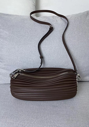 Adrienne Pleated Bracelet Leather Pouch Silver Choco