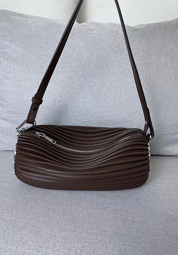 Adrienne Pleated Bracelet Leather Pouch Silver Choco
