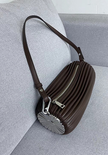 Adrienne Pleated Bracelet Leather Pouch Silver Choco