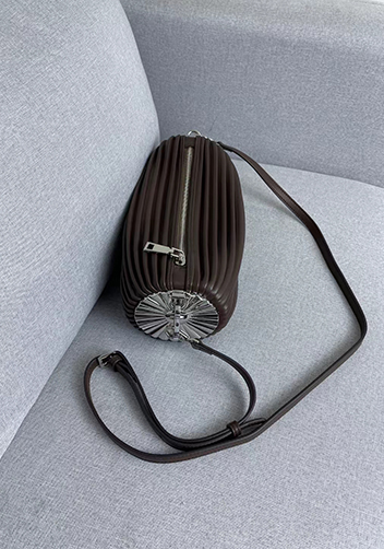 Adrienne Pleated Bracelet Leather Pouch Silver Choco