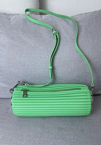 Adrienne Pleated Bracelet Leather Pouch Silver Green