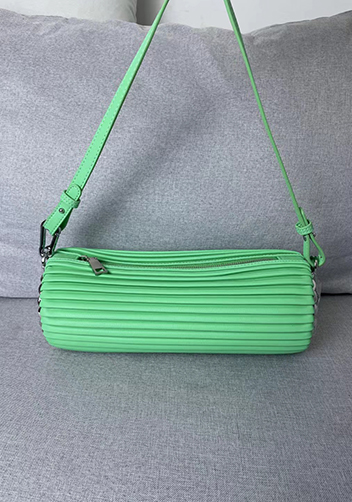 Adrienne Pleated Bracelet Leather Pouch Silver Green