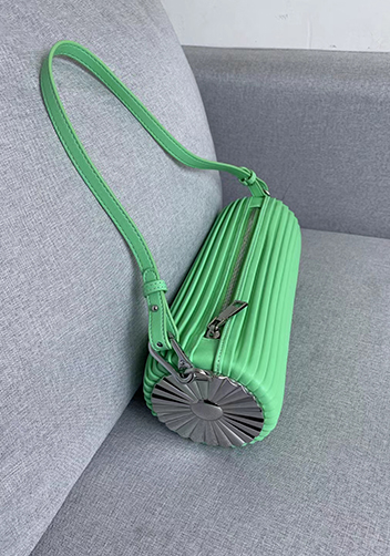 Adrienne Pleated Bracelet Leather Pouch Silver Green