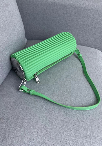 Adrienne Pleated Bracelet Leather Pouch Silver Green