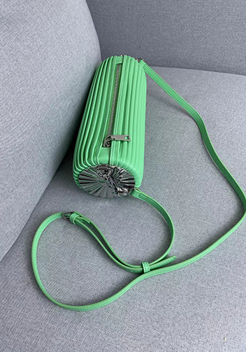 Adrienne Pleated Bracelet Leather Pouch Silver Green