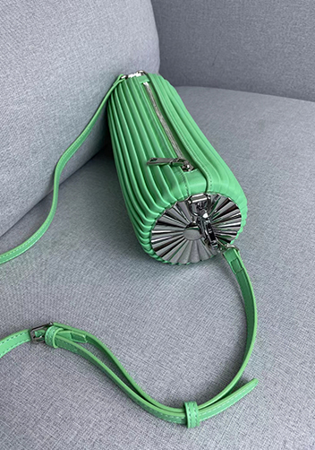 Adrienne Pleated Bracelet Leather Pouch Silver Green