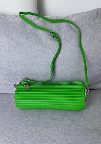 Adrienne Pleated Bracelet Leather Pouch Silver Parakeet Green