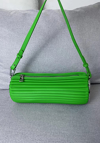 Adrienne Pleated Bracelet Leather Pouch Silver Parakeet Green