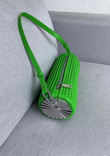Adrienne Pleated Bracelet Leather Pouch Silver Parakeet Green