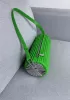 Adrienne Pleated Bracelet Leather Pouch Silver Parakeet Green