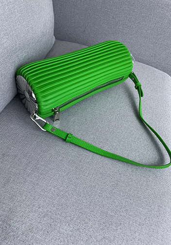 Adrienne Pleated Bracelet Leather Pouch Silver Parakeet Green