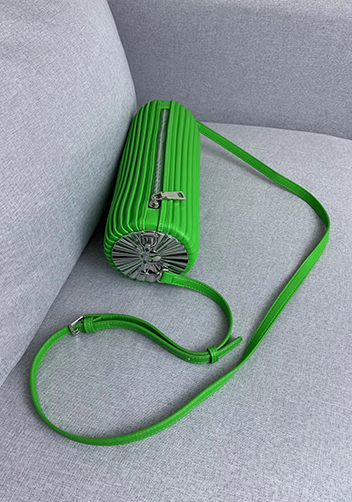 Adrienne Pleated Bracelet Leather Pouch Silver Parakeet Green