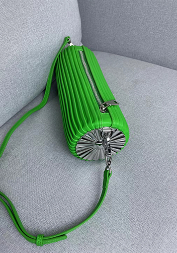 Adrienne Pleated Bracelet Leather Pouch Silver Parakeet Green