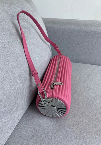 Adrienne Pleated Bracelet Leather Pouch Silver Pink