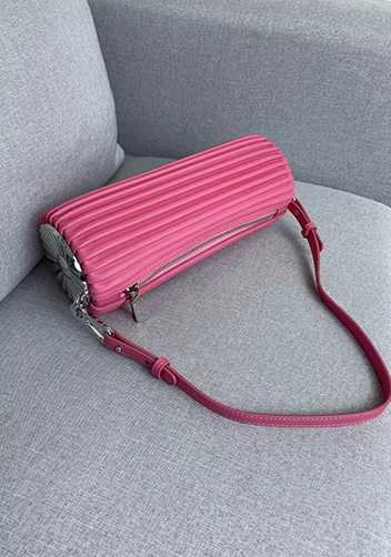 Adrienne Pleated Bracelet Leather Pouch Silver Pink