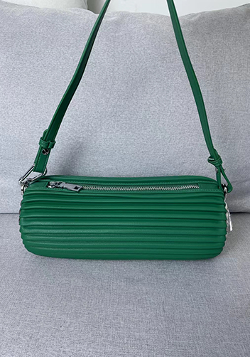 Adrienne Pleated Bracelet Leather Pouch Silver Racing Green